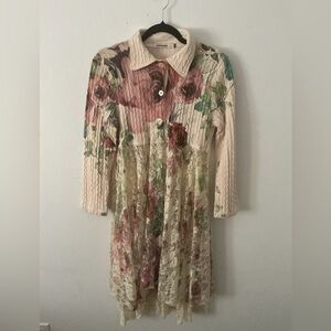 Floral Lace & Knit Collared Dress in Cream and Rose